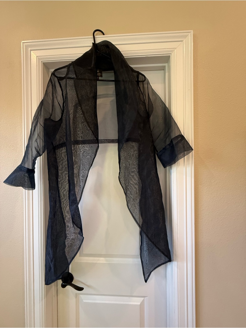 Adrianna Papell Navy Sheer Organza Duster Jacket